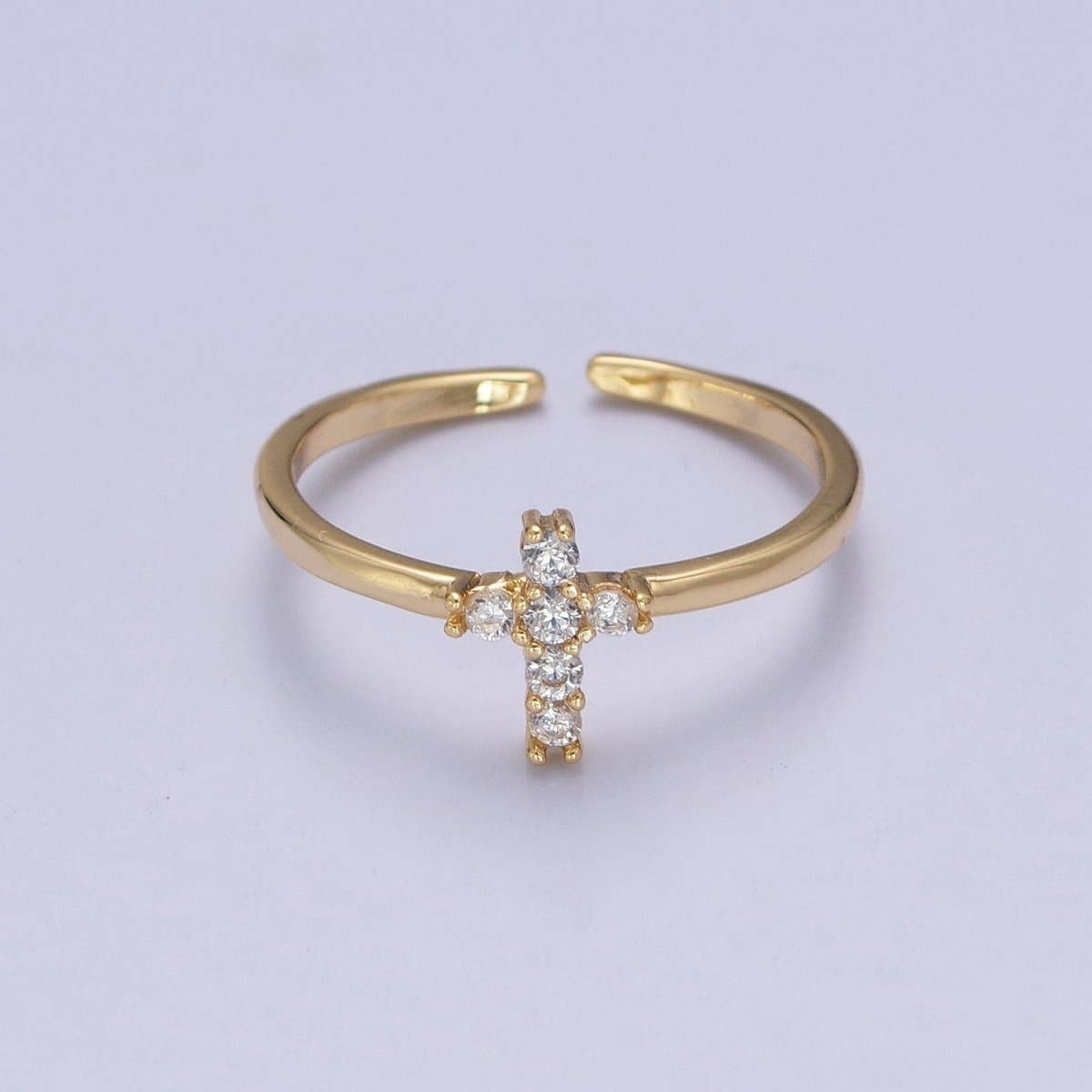 14K Filled CZ Dainty Cross Ring