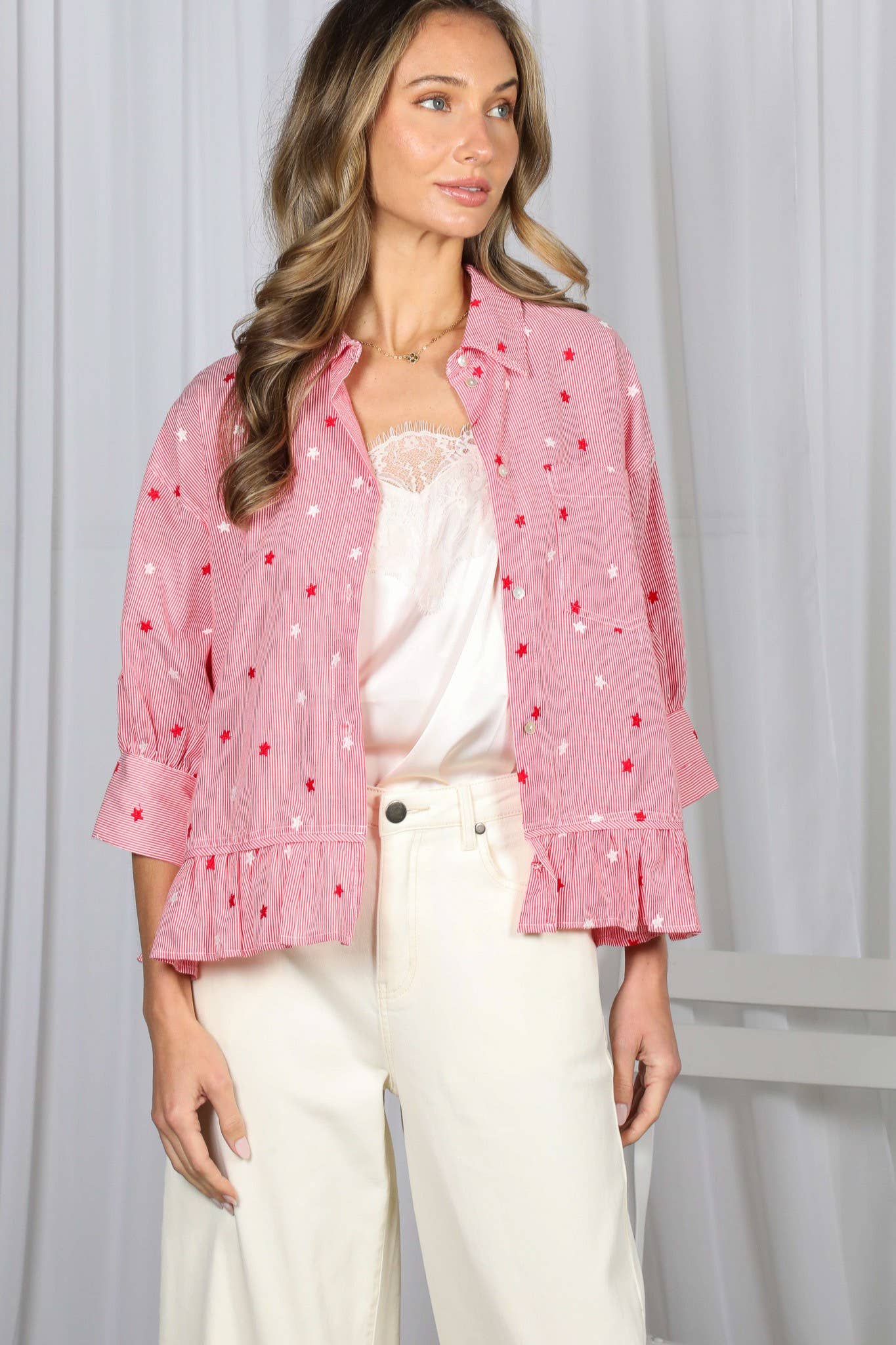 Red Striped Ruffled Top w/ Stars (REG)