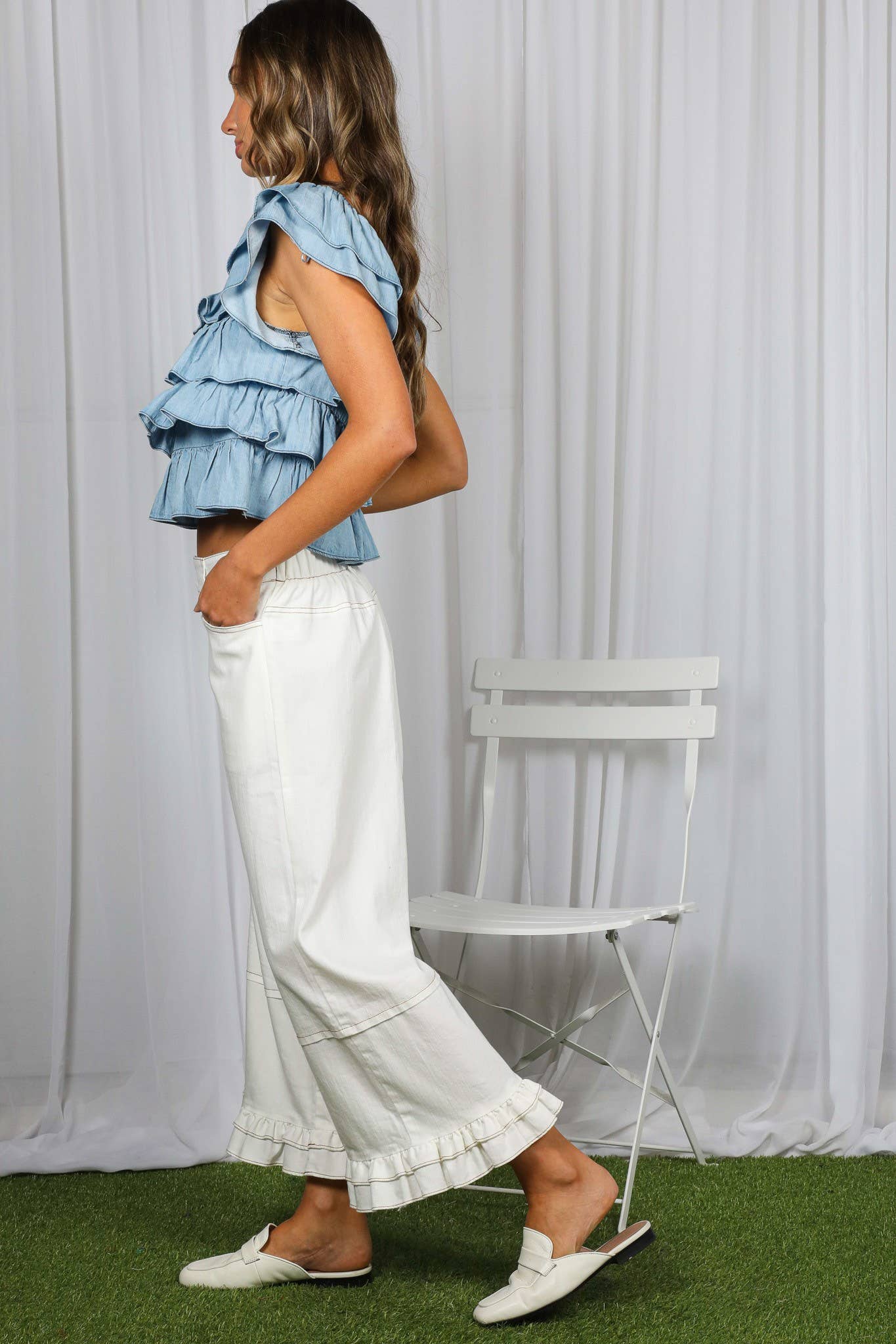Ruffle Tiered Chambray Top (REG)