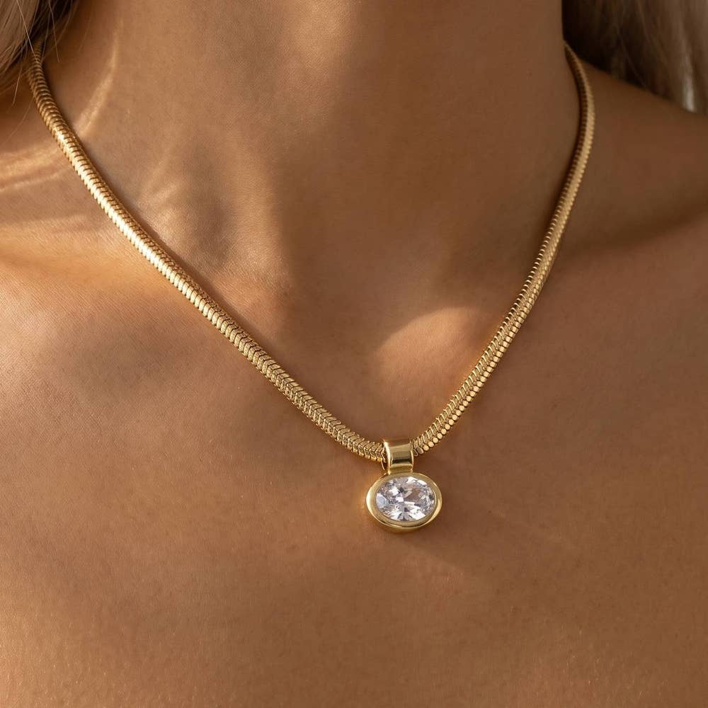 Oval CZ Bezel Necklace