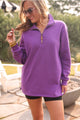 Miley Quarter Zip Pullover Top in Purple (REG/PLUS)