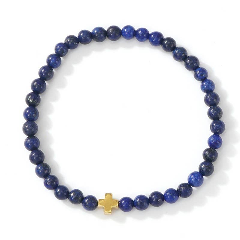 Natural Stone Boho Cross Stretch Bracelet