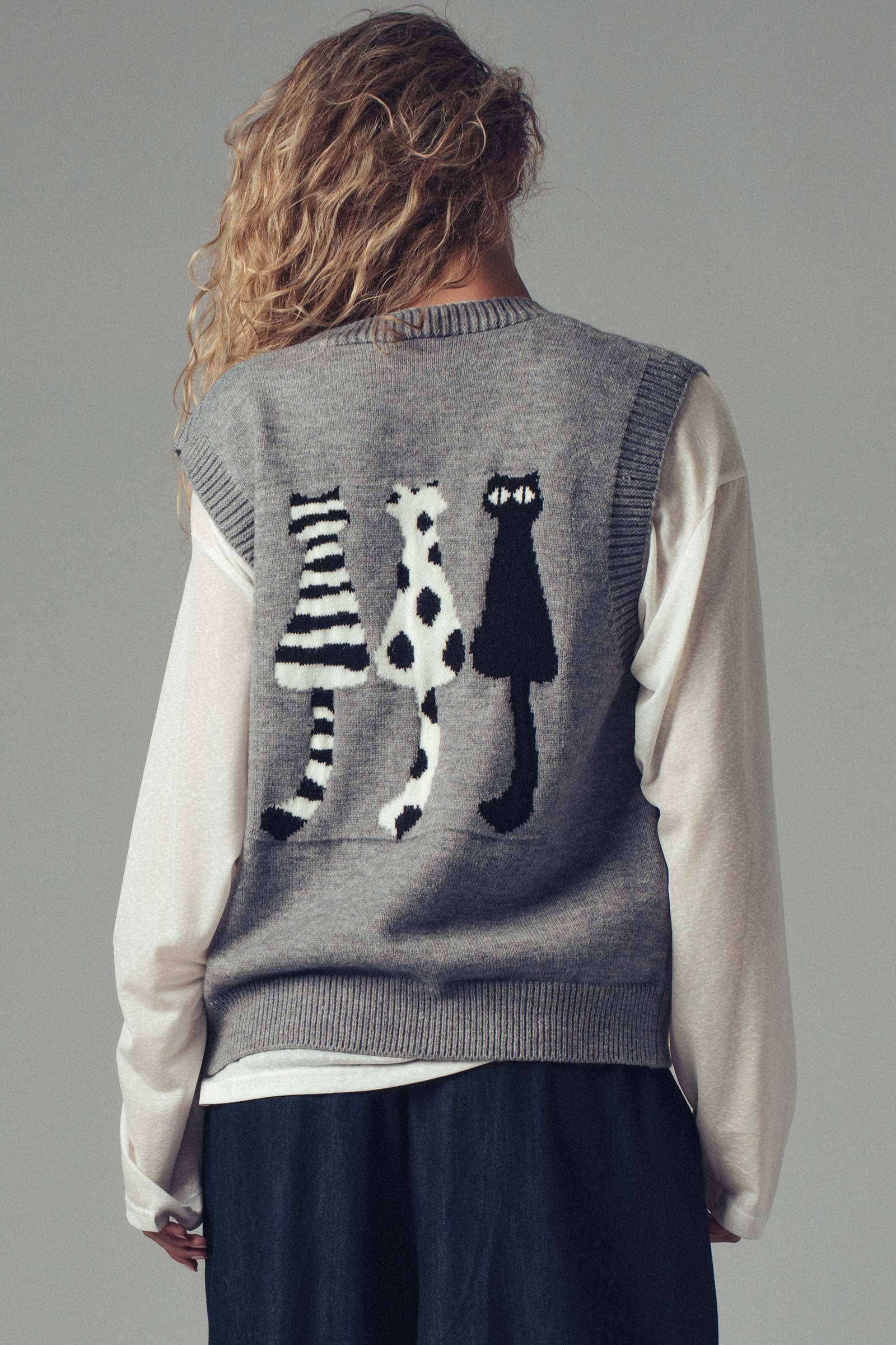 Cat Print Sweater Vest (REG)
