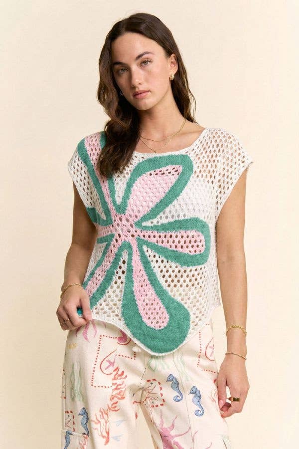 Intarsia Crochet Flower Top (REG)