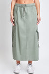 Poplin Maxi Cargo Skirt in Green Tea (REG)