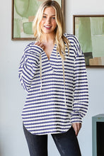 Puff Sleeve Striped Hoodie Top in Indigo (PLUS)