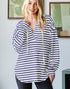 Puff Sleeve Striped Hoodie Top in Indigo (PLUS)