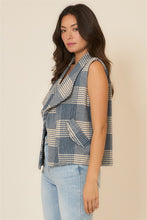 Open Front Plaid Vest in Denim Blue (REG)