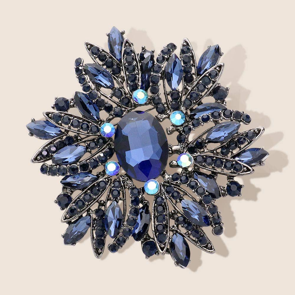 Glass Crystal Flower Brooch