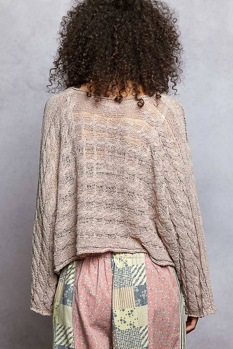 Cable Twist Crop Sweater in Caramel Almond (REG)