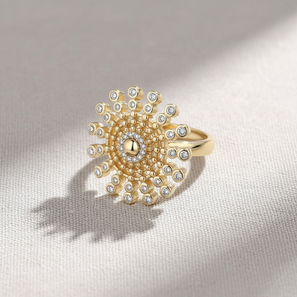 CZ Sunflower Spin Ring