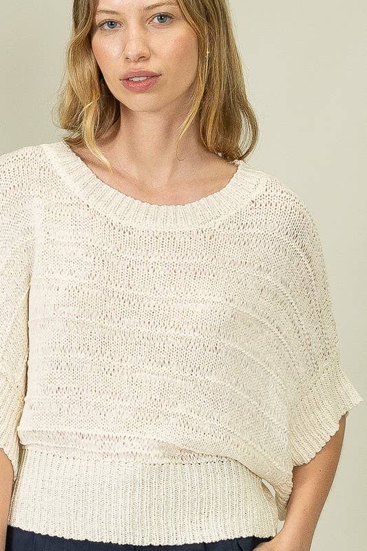 Lightweight Open-Knit Pullover Sweater in Off White (REG)