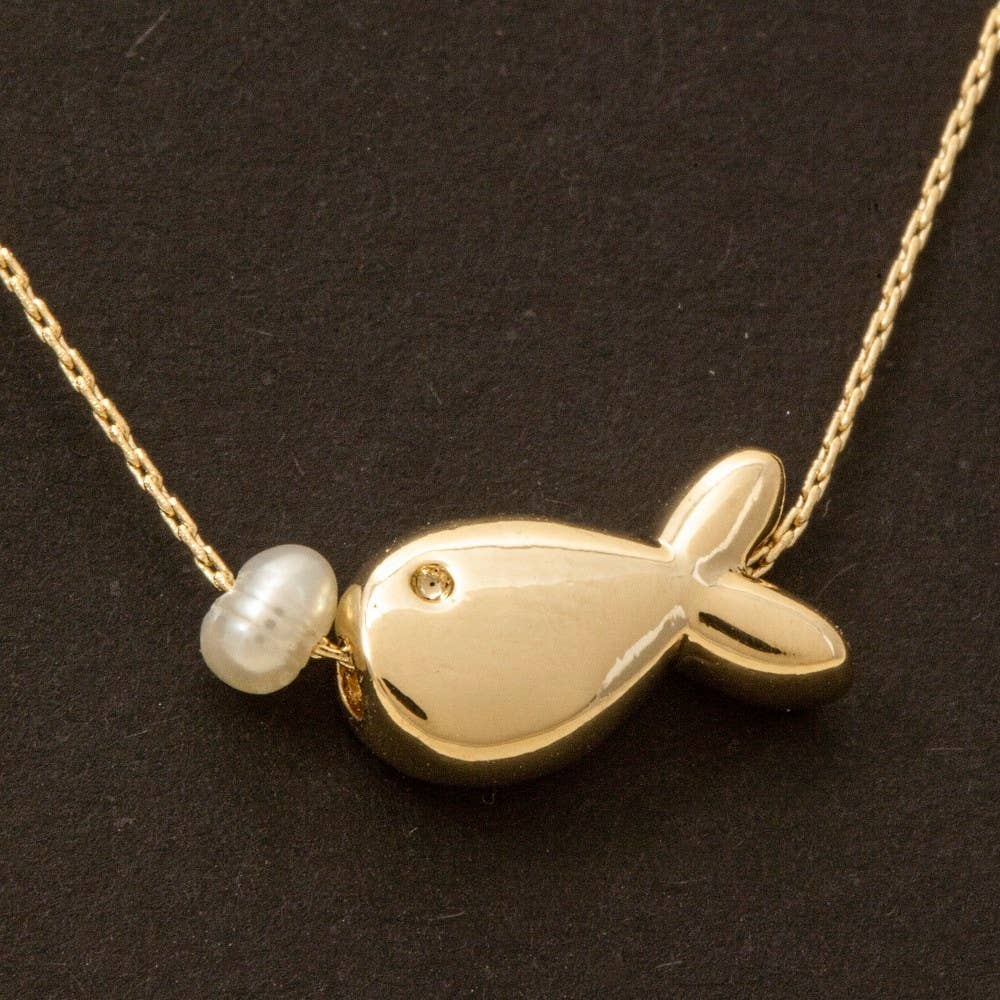 Dainty Pearl and Fish Necklace