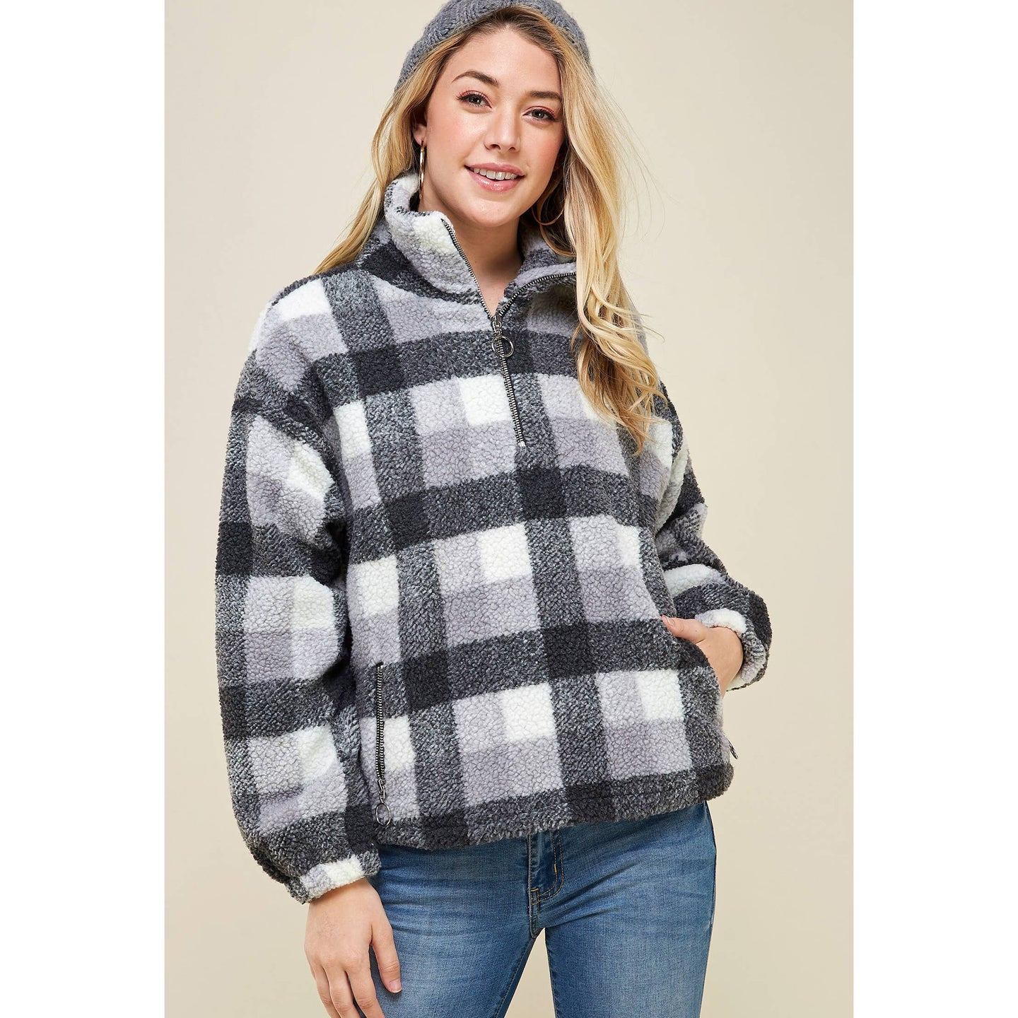Half Zip Plaid Sweater (REG)
