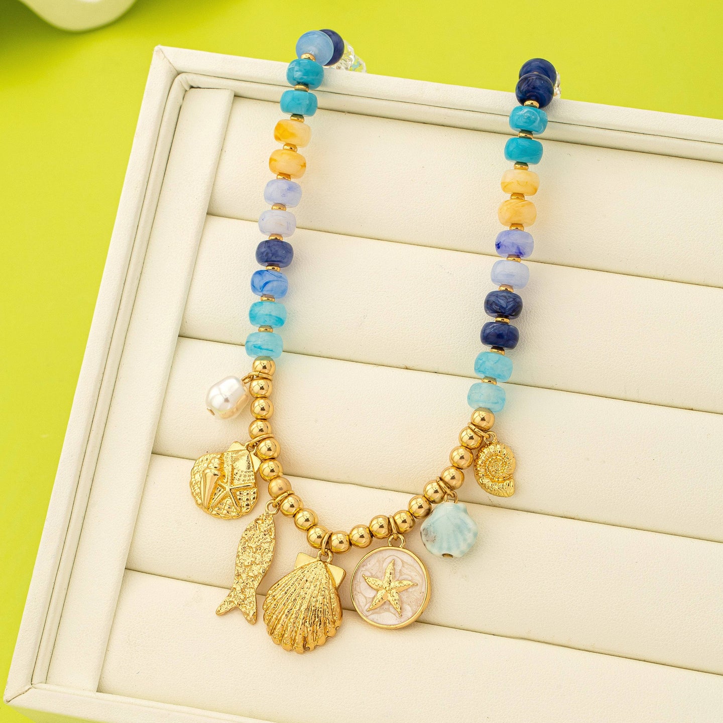 Nautical Blue Beaded Charm Necklace