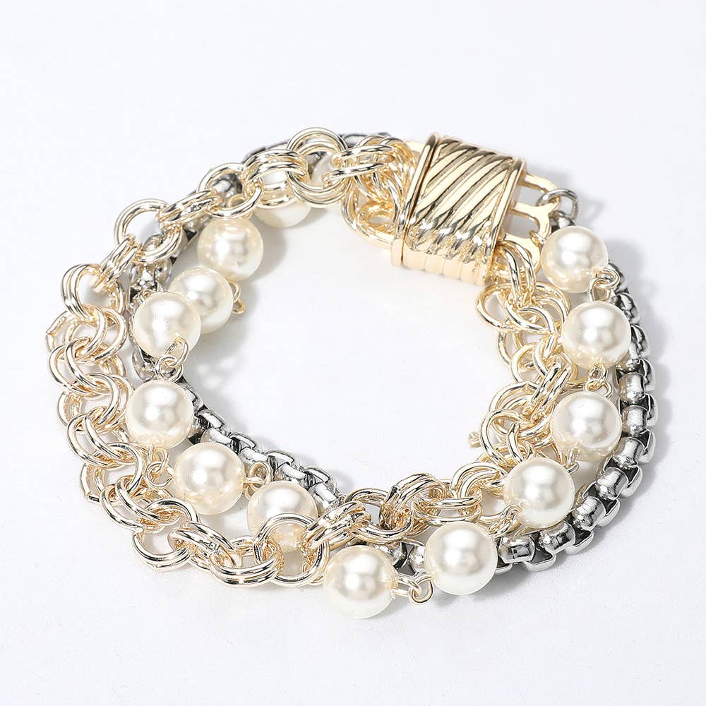 14K Gold Plated Pearl & Chain Magnetic Bracelet