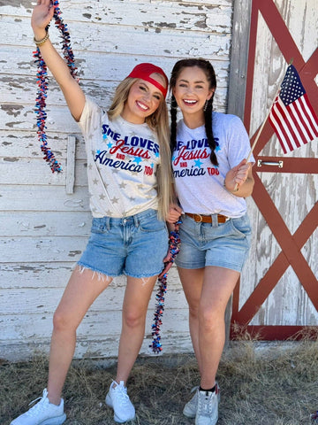 She Loves Jesus & America Too Tee (REG/PLUS)