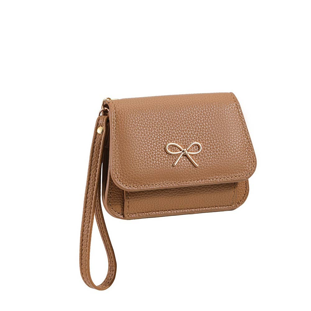 Bow Charm Leather Wristlet Purse