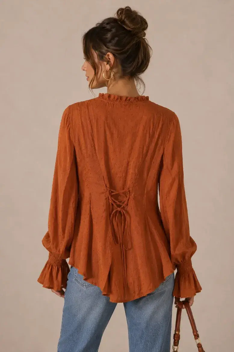 Rust Swiss Dot Peasant Top (REG)
