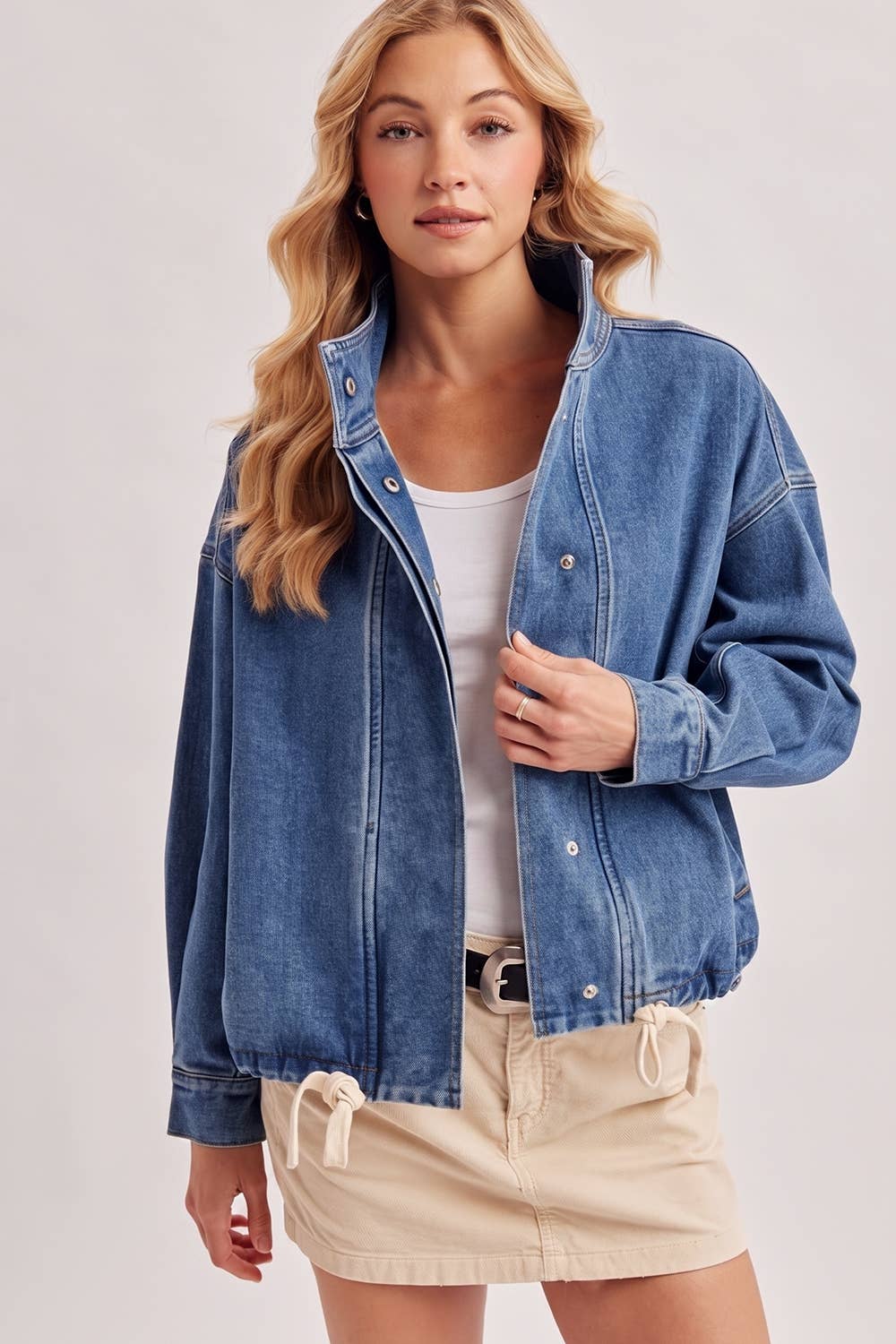 Boxy Funnel Denim Jacket in Med. Wash (REG)