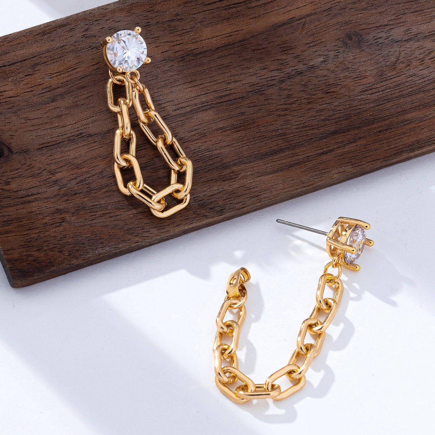 Stud and Chain Hoop Earrings