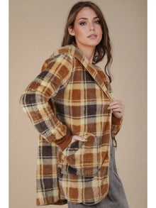 Door Buster * Faux Fur Plaid Jacket in Camel (Reg)