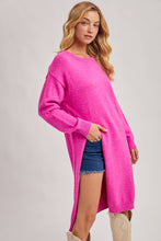 High Slit Longline Sweater in Hot Pink (REG)