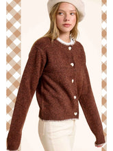 Marble Button Fuzzy Cardigan in Brick (REG)