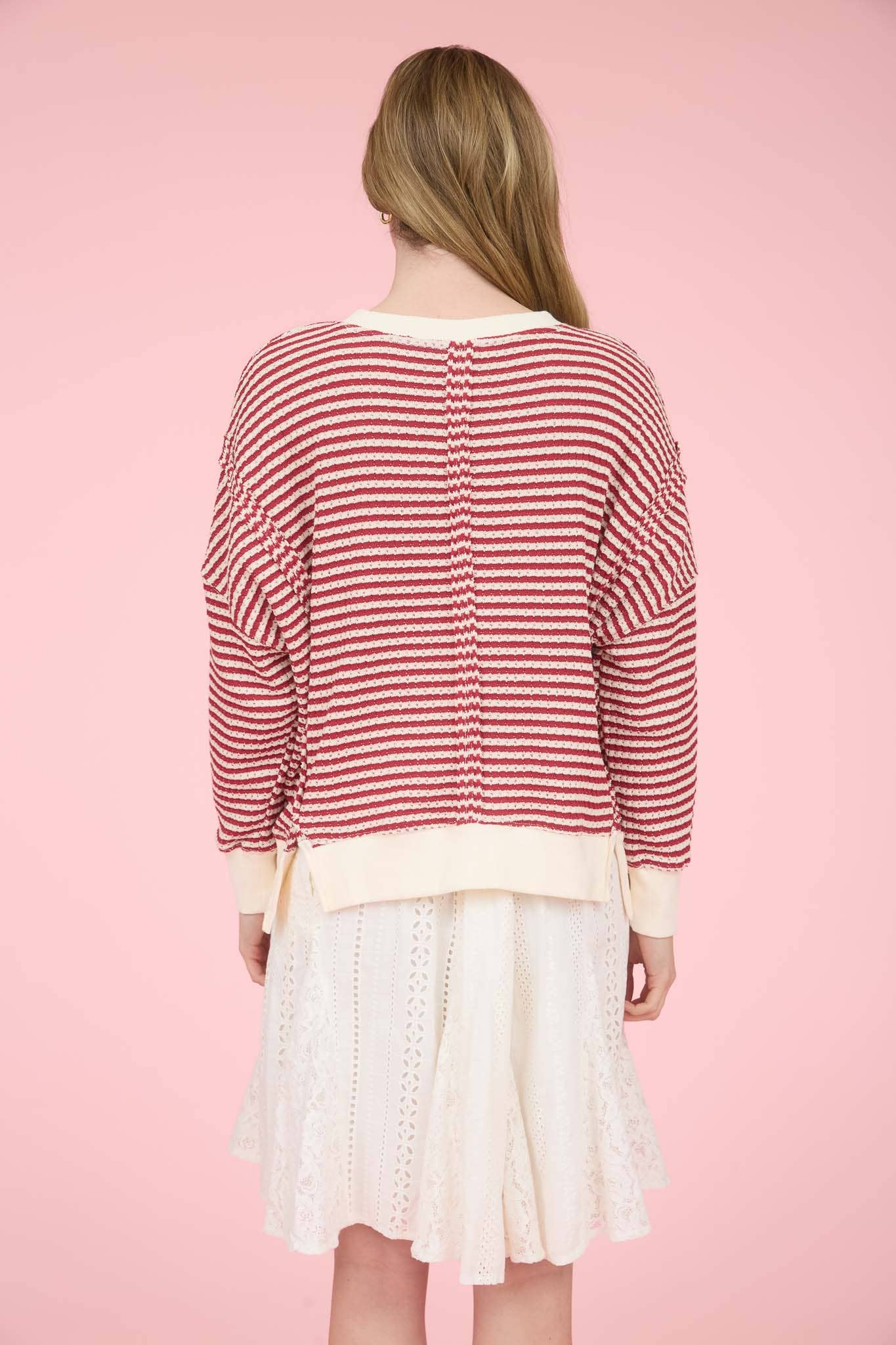 Exposed Seam Striped Top in Red (REG)