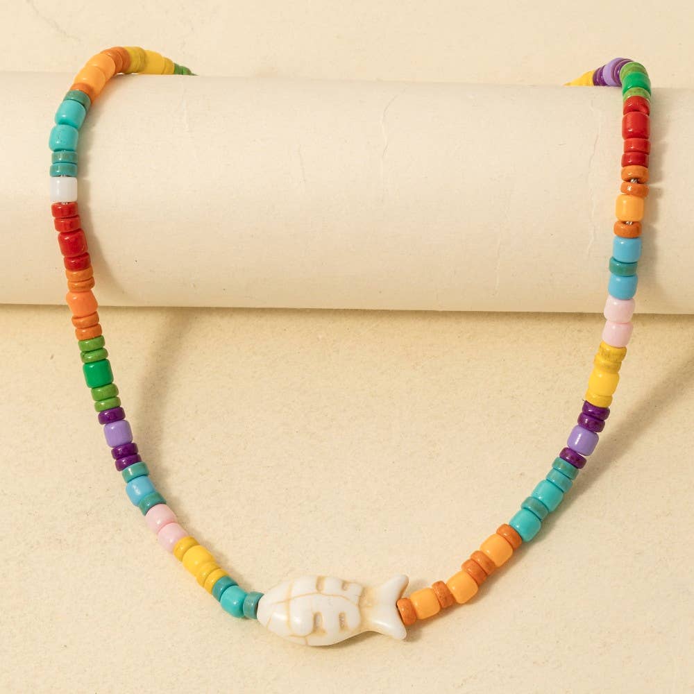 Vibrant Beaded Fish Necklace