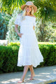 Off Shoulder Tiered Midi Dress in Ivory (REG)