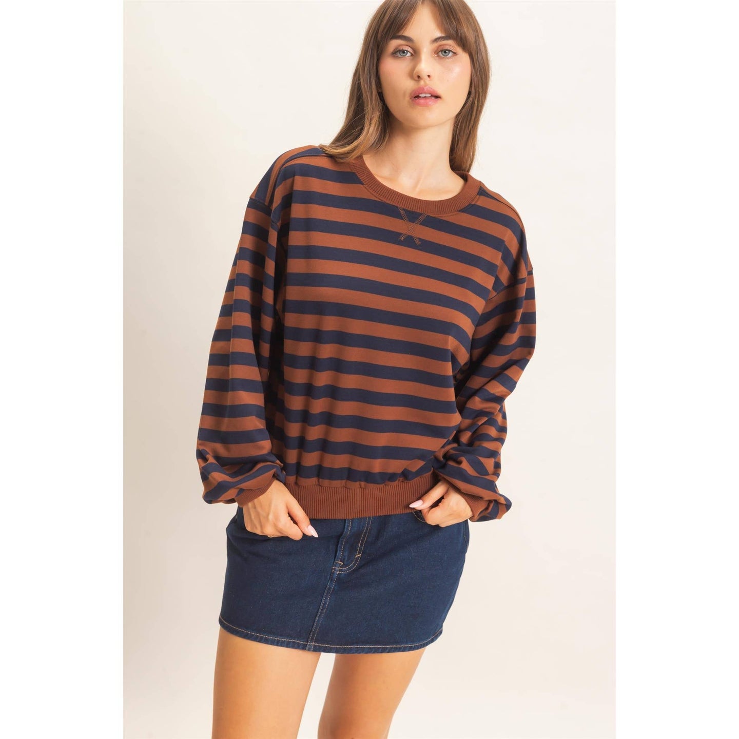 Lyla Striped Sweatshirt in Brown (REG)