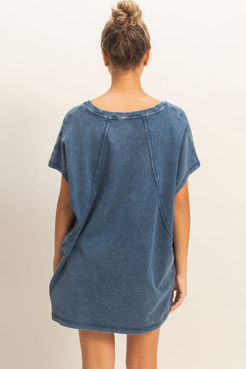 Oversized V-Neck Top in Navy (PLUS)