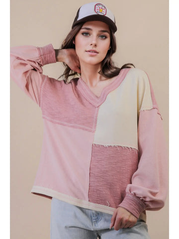 Oversized Color Block Top in Blush (REG/PLUS)