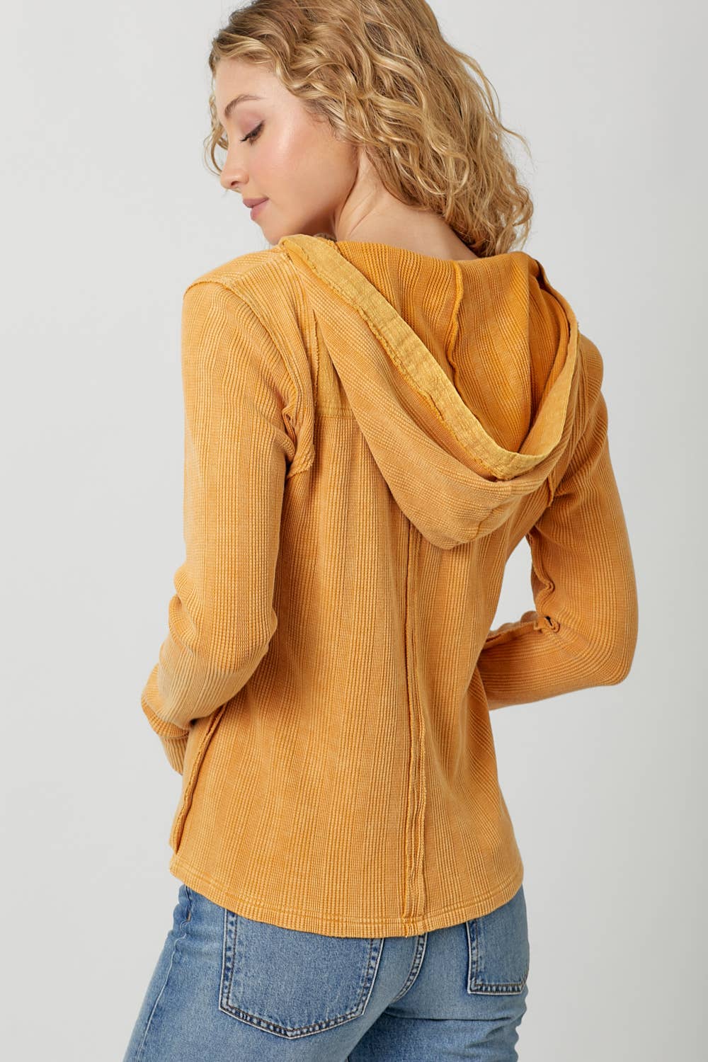 Washed Thermal Hoodie Top in Marigold (REG)
