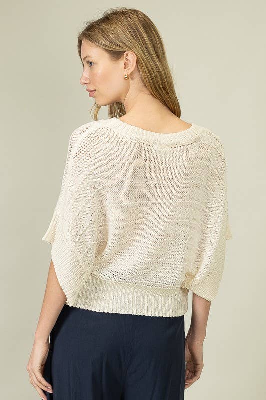 Lightweight Open-Knit Pullover Sweater in Off White (REG)