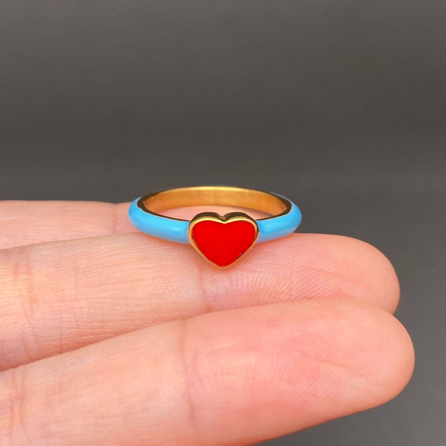 18K Stainless Steel Enamel Heart Ring