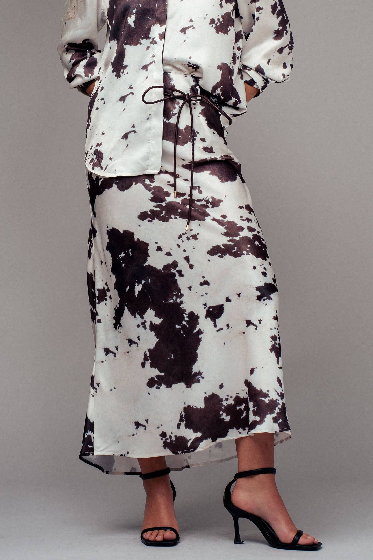 Cow Print Satin Midi Skirt (REG)