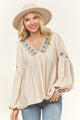 Boho Embroidered Peasant Top in Oatmeal (REG)