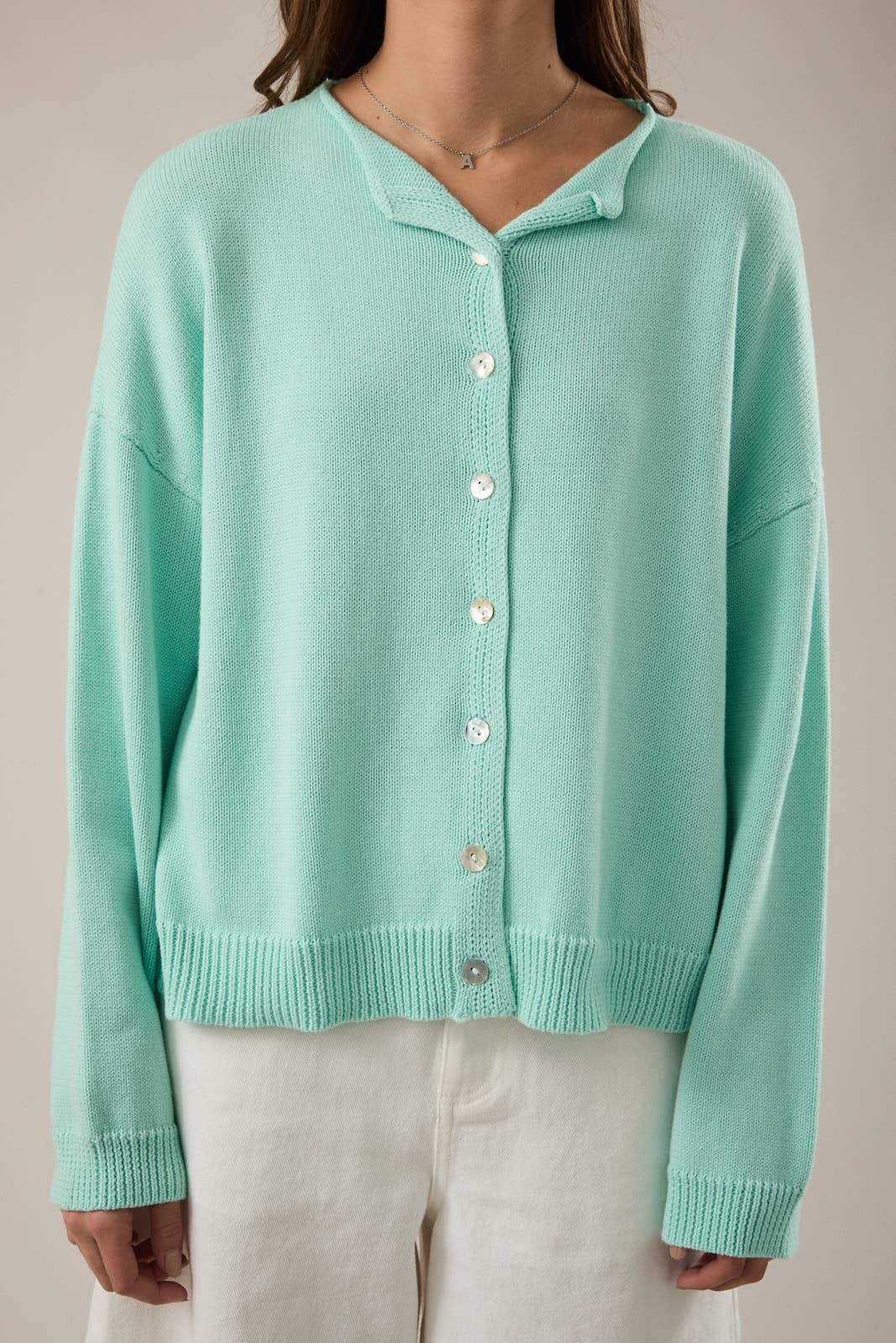 Rolled Hem Cardigan in Mint (REG)