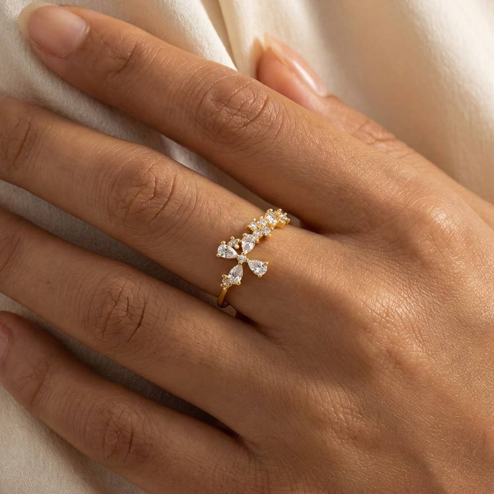 CZ Flower Adjustable Ring