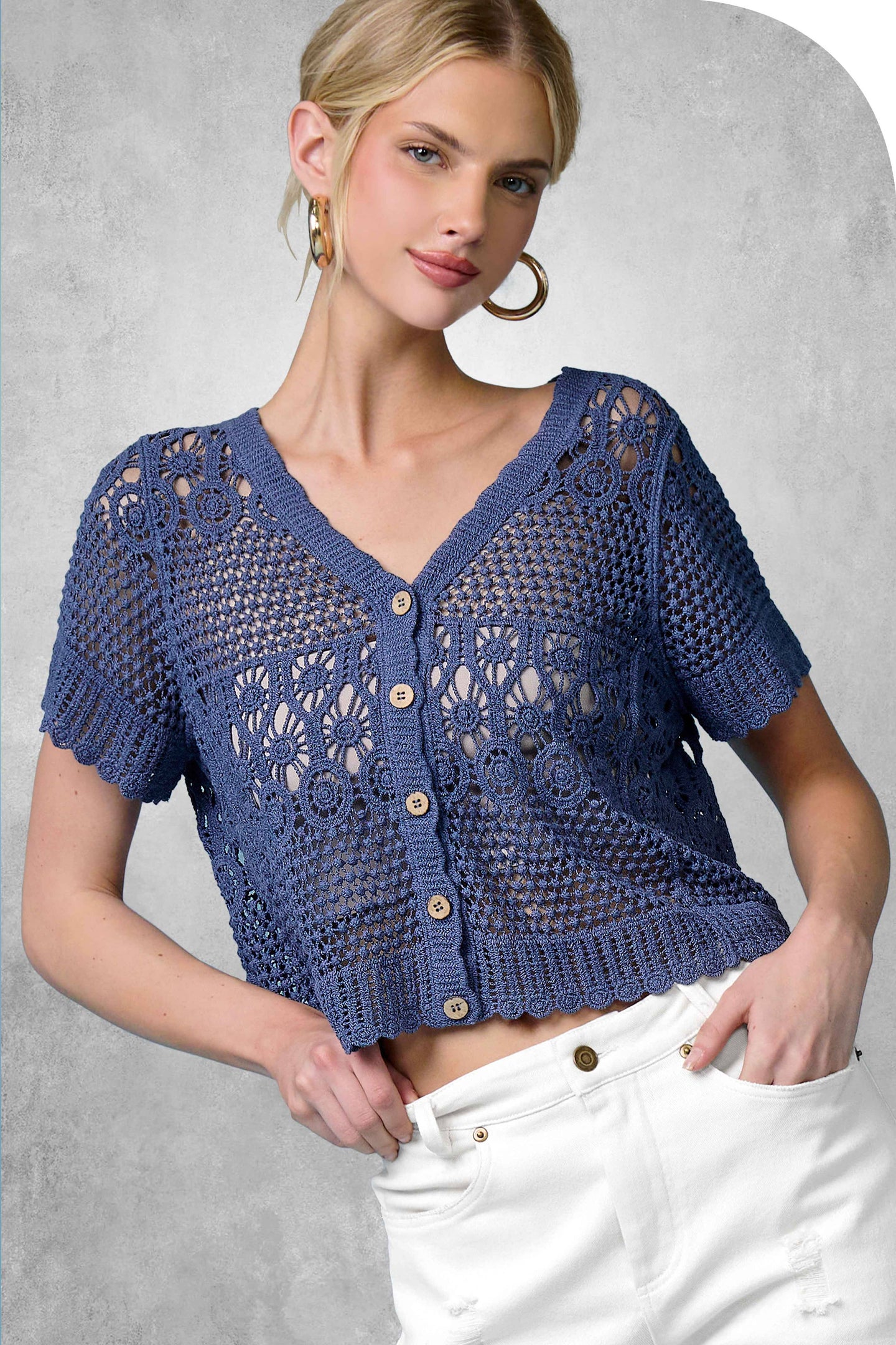 Scallop Summer Cardigan in Indigo (REG)
