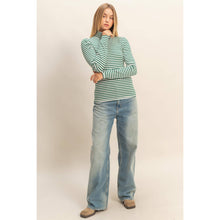 Striped Turtleneck Fitted Top in Green (REG)