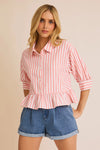 Coral Striped Ruffle Top (REG)