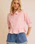 Coral Striped Ruffle Top (REG)