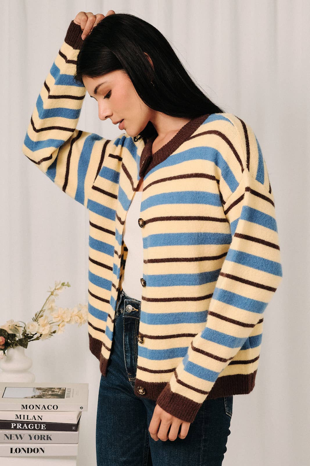 Blue/Yellow/Brown Striped Cardigan (REG)