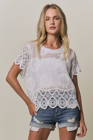 Sheer Floral Crochet Top (REG)
