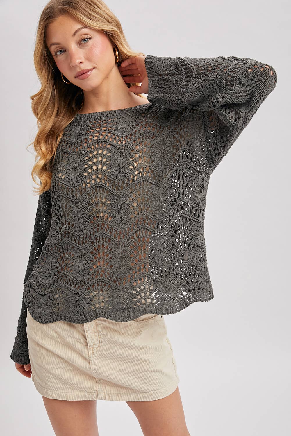 Scallop Knit Sweater in Ash (REG)