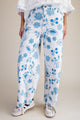 Floral Printed Twill Pants in Blue (REG)