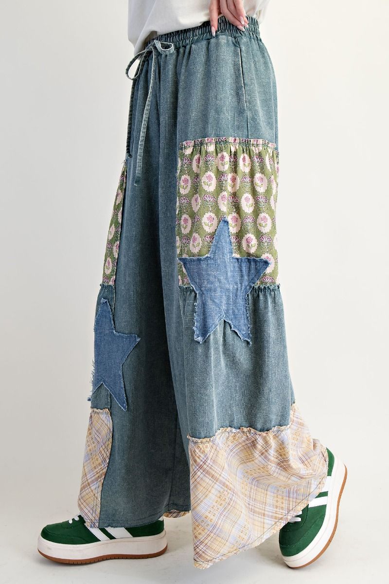 Denim Patchwork Drawstring Pants (REG)